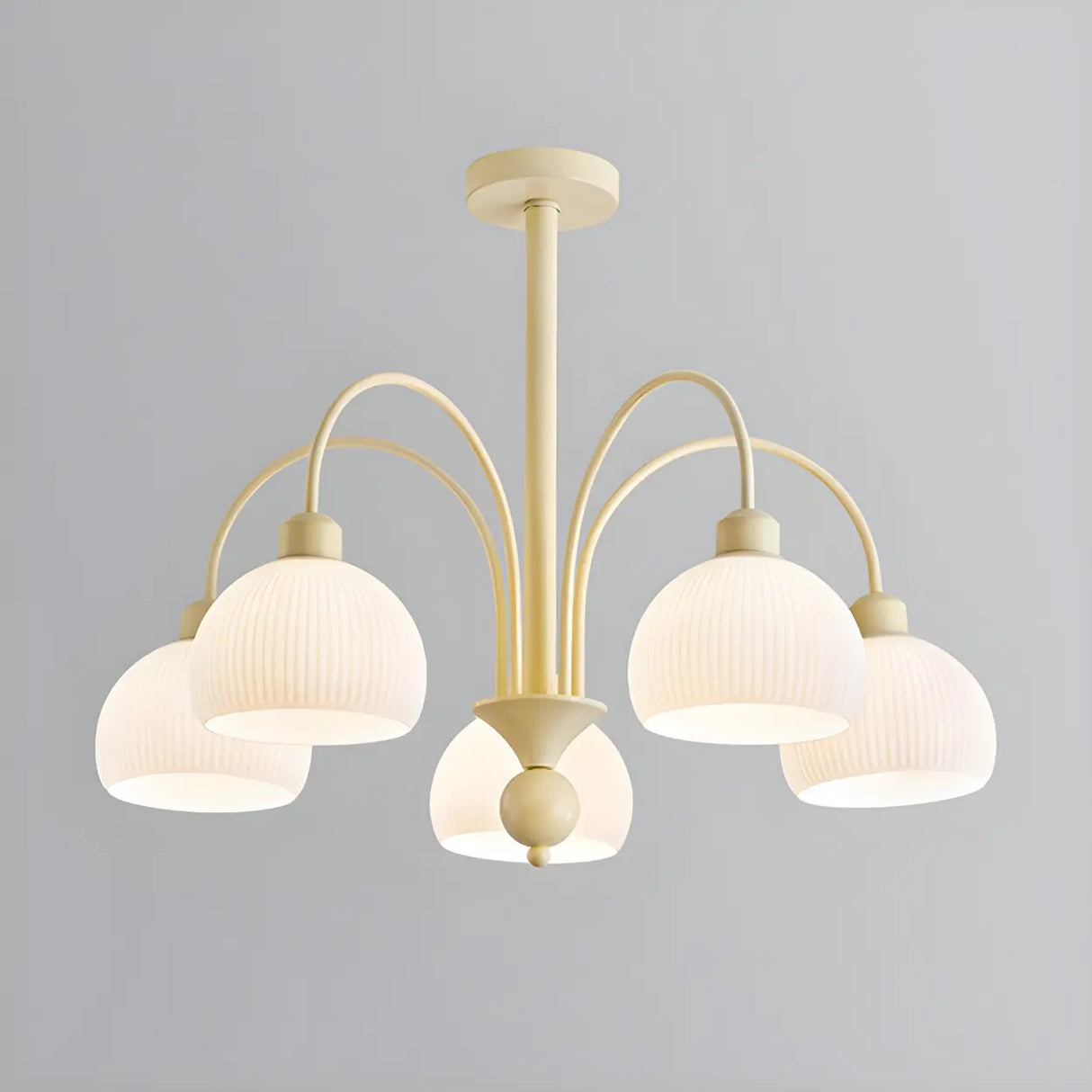 Modern White Chandeliers Downrods Dome Flower Living Room Image - 10