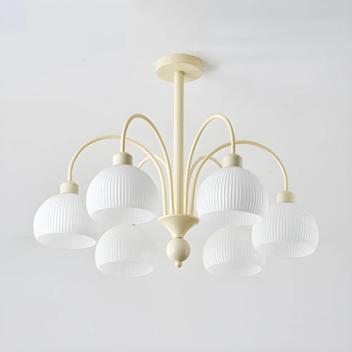 Modern White Chandeliers Downrods Dome Flower Living Room Image - 11