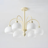 Modern White Chandeliers Downrods Dome Flower Living Room Image - 11