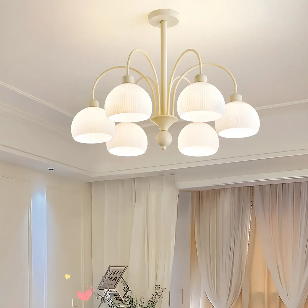 Modern White Chandeliers Downrods Dome Flower Living Room Image - 17