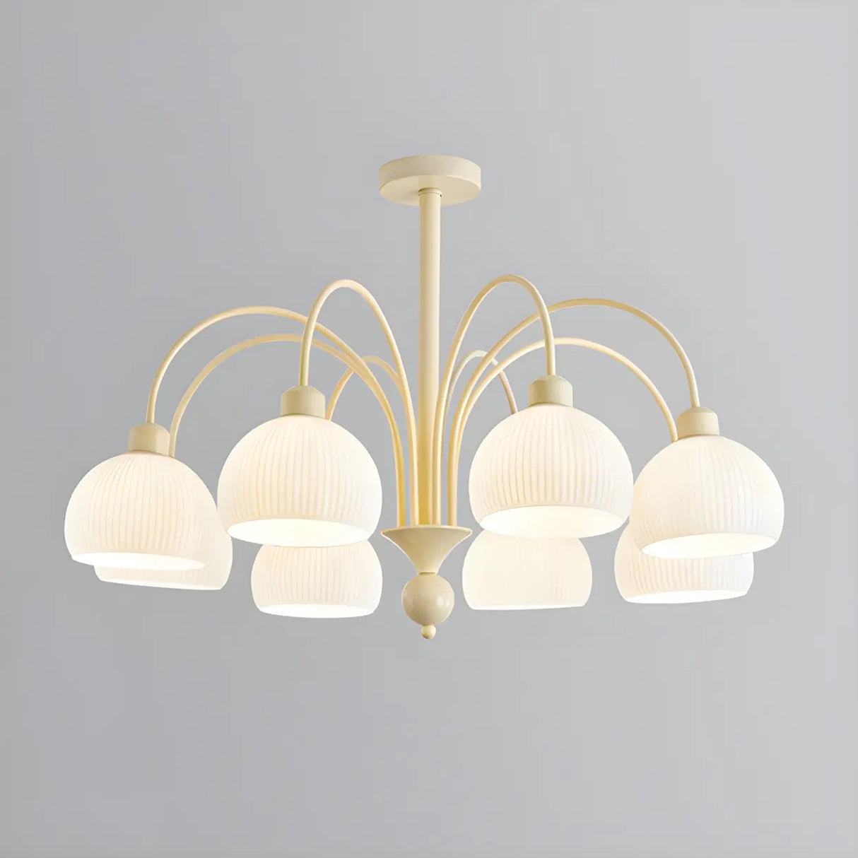 Modern White Chandeliers Downrods Dome Flower Living Room Image - 3