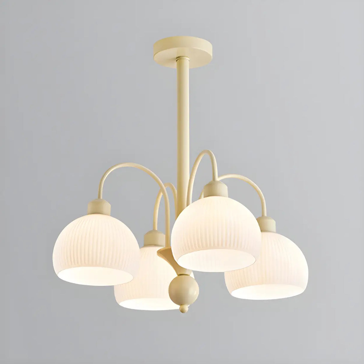 Modern White Chandeliers Downrods Dome Flower Living Room Image - 9
