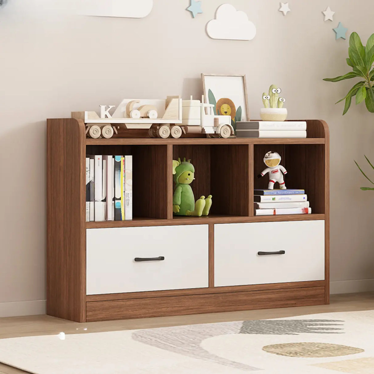 Modern White Closed Wood Drawers Storage Bookcases Image - 13