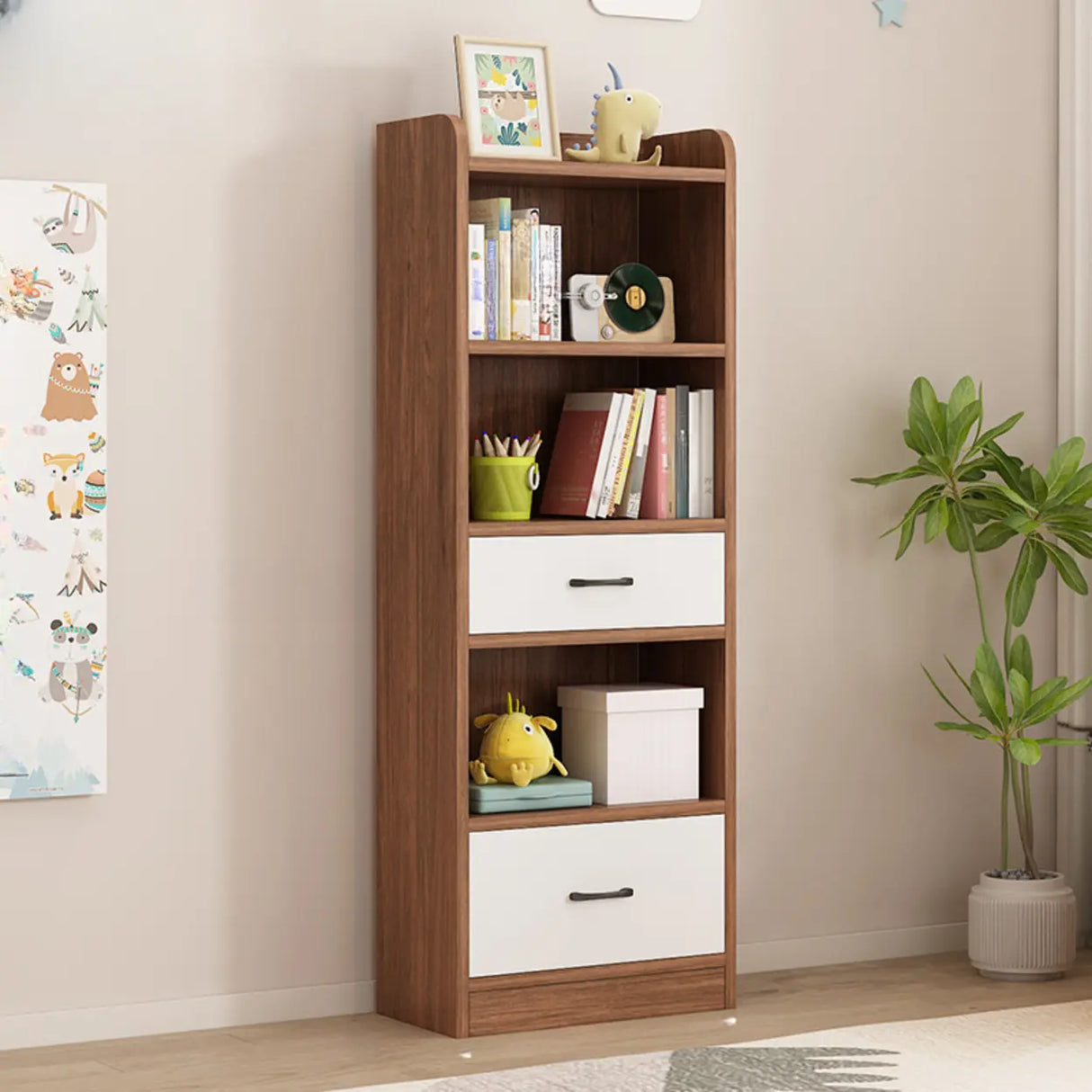 Modern White Closed Wood Drawers Storage Bookcases Image - 14