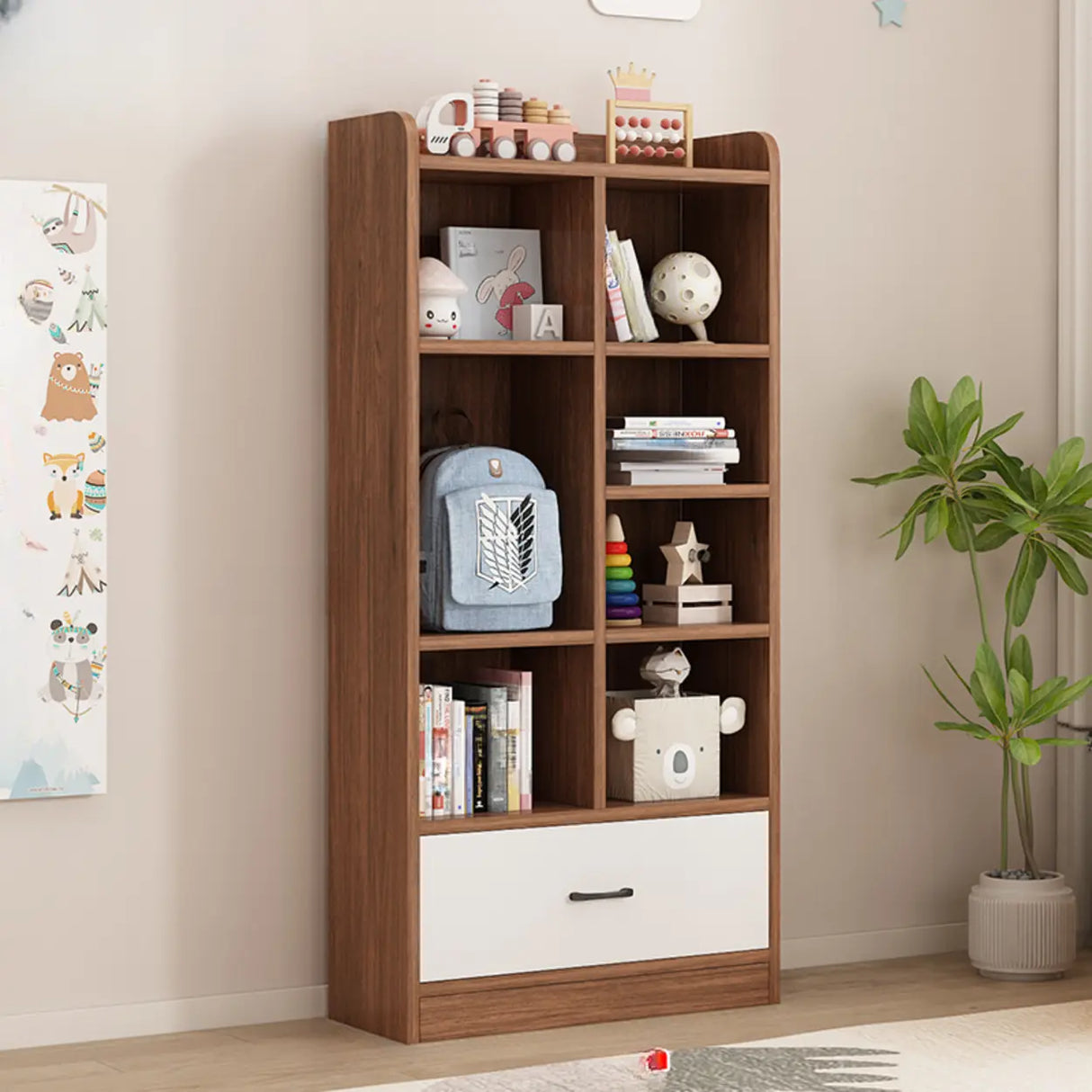 Modern White Closed Wood Drawers Storage Bookcases Image - 15