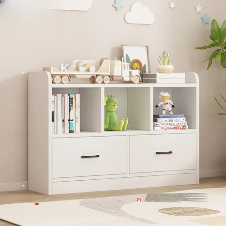 Modern White Closed Wood Drawers Storage Bookcases Image - 2