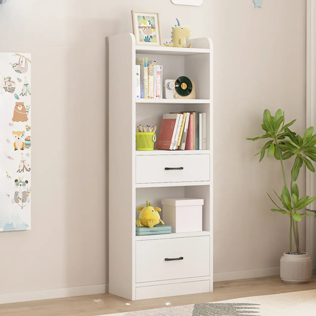 Modern White Closed Wood Drawers Storage Bookcases Image - 3