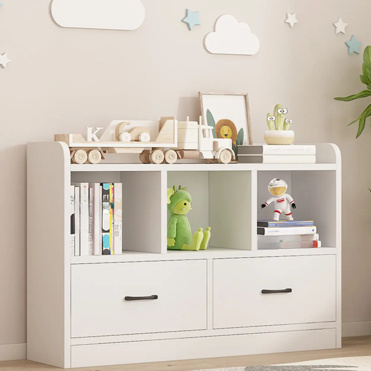 Modern White Closed Wood Drawers Storage Bookcases Image - 4