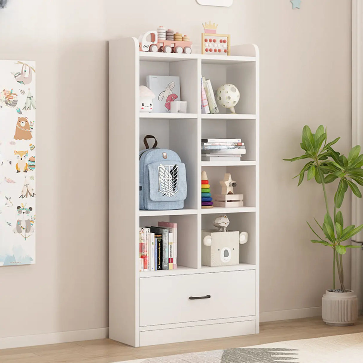 Modern White Closed Wood Drawers Storage Bookcases Image - 5