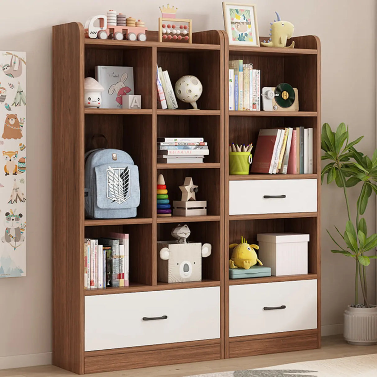 Modern White Closed Wood Drawers Storage Bookcases Image - 6