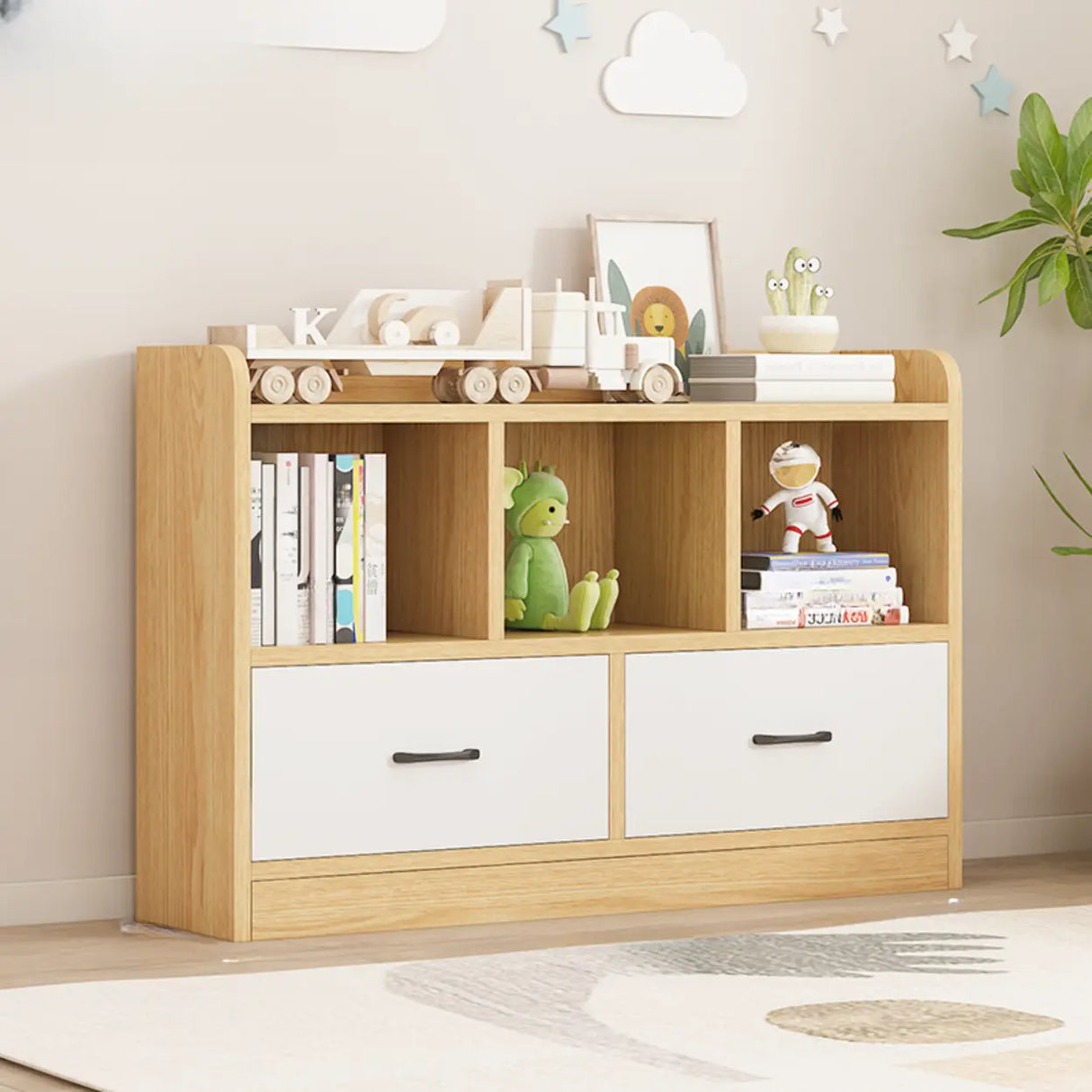 Modern White Closed Wood Drawers Storage Bookcases Image - 7