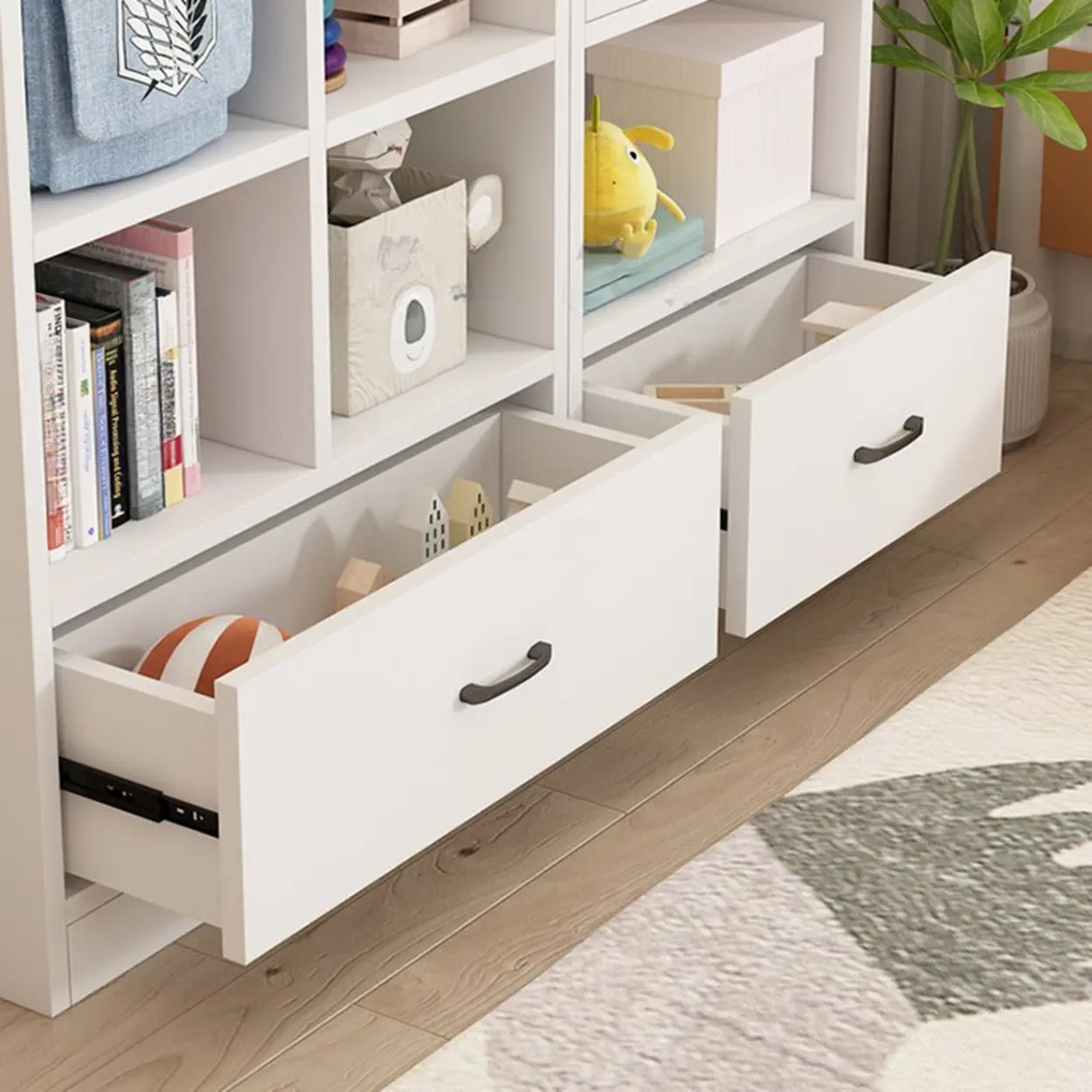 Modern White Closed Wood Drawers Storage Bookcases Image - 8