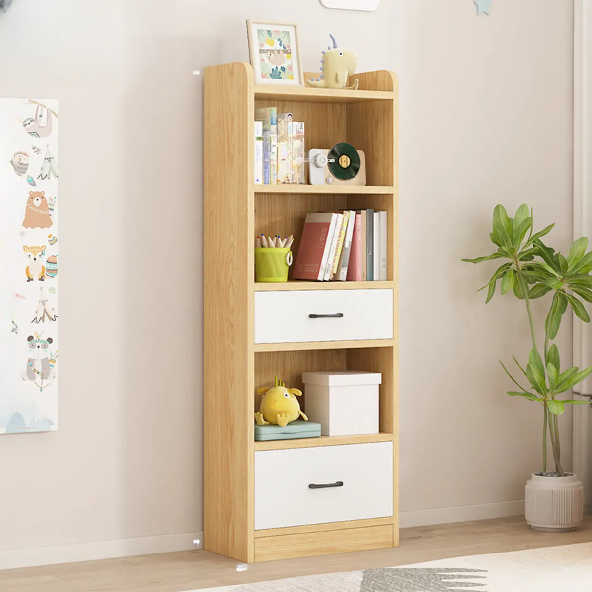 Modern White Closed Wood Drawers Storage Bookcases Image - 9