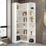 Modern White Composite Wood Corner Large Bookcases Image - 1