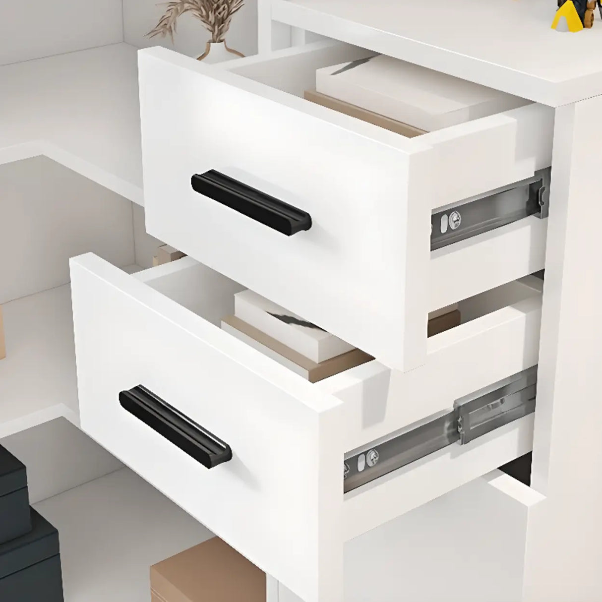 Modern White Composite Wood Corner Large Bookcases Image - 6