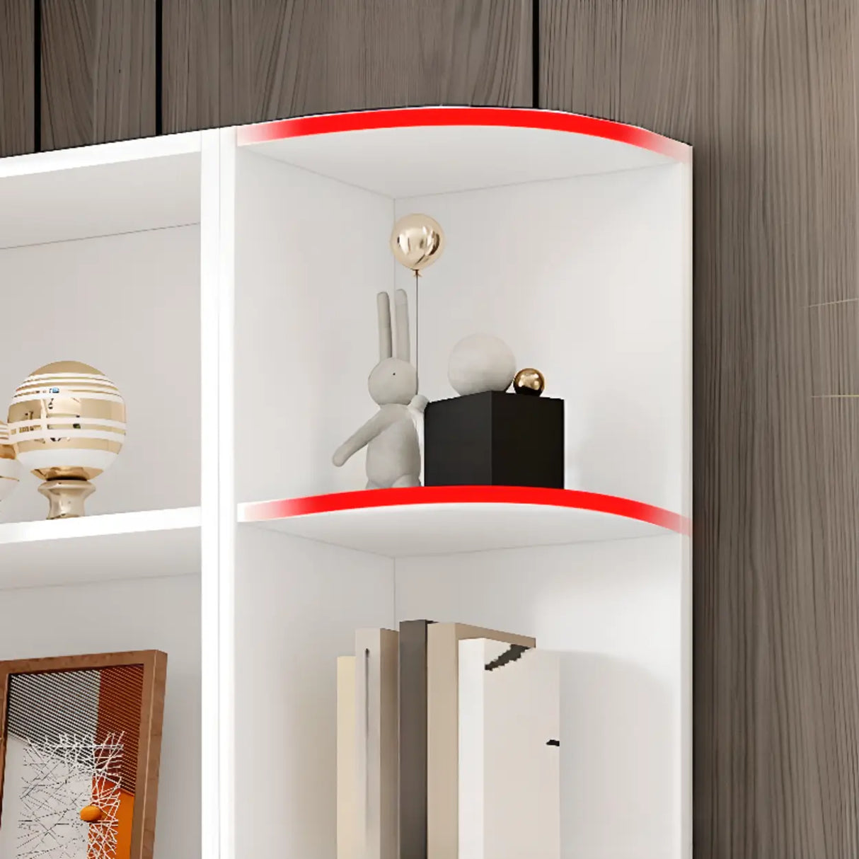 Modern White Composite Wood Corner Large Bookcases Image - 7
