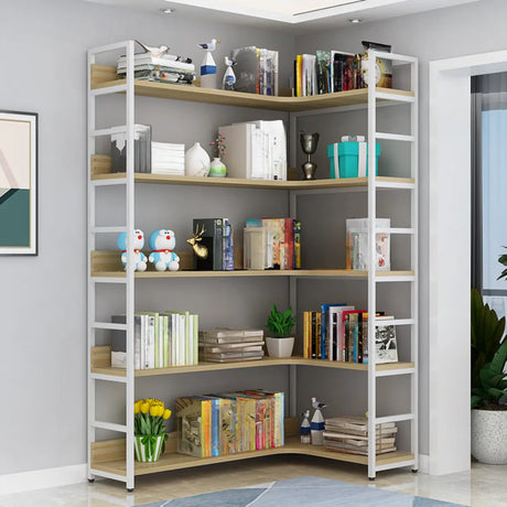 Modern White Corner Open Back Large Display Bookshelf Image - 1