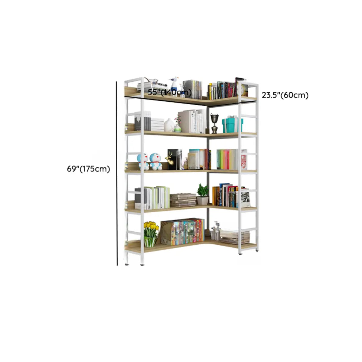 Modern White Corner Open Back Large Display Bookshelf Image - 12