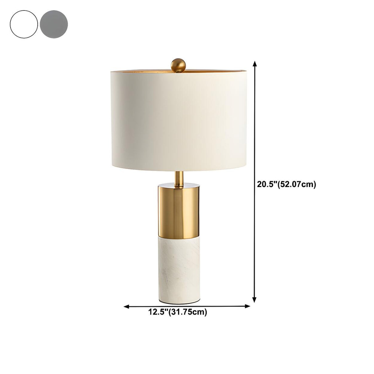 Modern White Cylinder Fabric Shade Stone Table Lamp 
