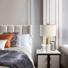 Modern White Cylinder Fabric Shade Stone Table Lamp Image - 3