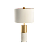 Modern White Cylinder Fabric Shade Stone Table Lamp Image - 5