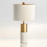 Modern White Cylinder Fabric Shade Stone Table Lamp Image - 8
