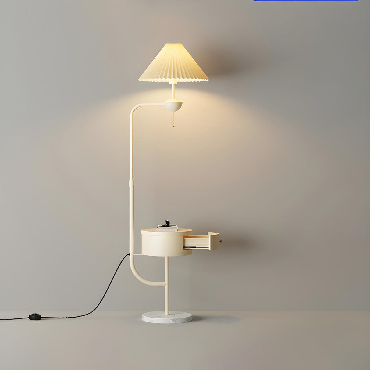 Modern White Dome and Arc Floor Lamp with Storage Image - 7
