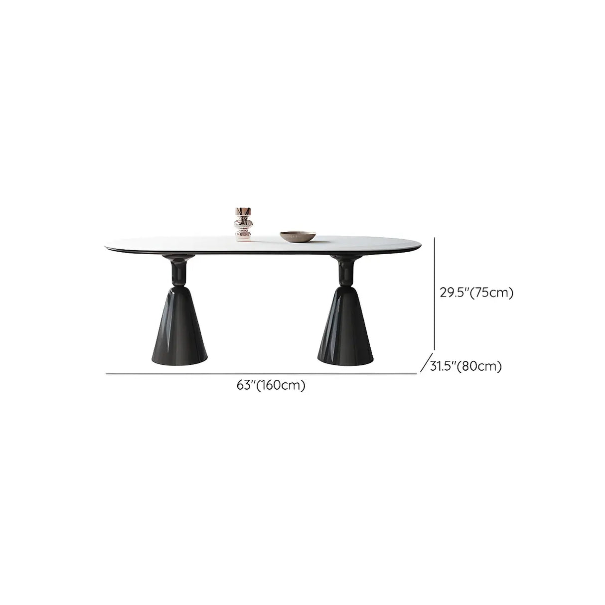 Modern White Double Pedestal Oval Ellipse Stone Dining Table Image - 11