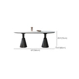 Modern White Double Pedestal Oval Ellipse Stone Dining Table Image - 11