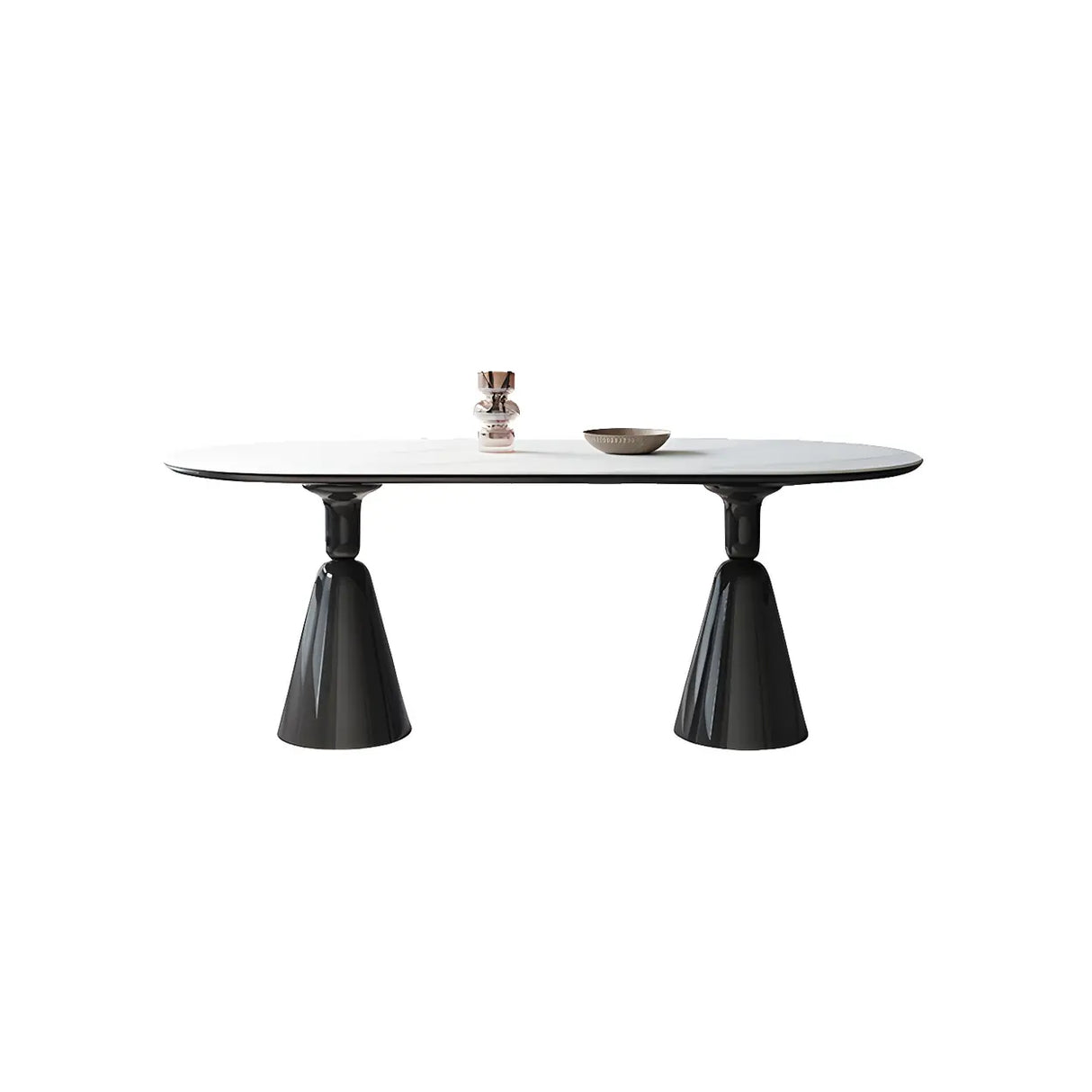 Modern White Double Pedestal Oval Ellipse Stone Dining Table Image - 5
