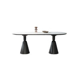 Modern White Double Pedestal Oval Ellipse Stone Dining Table Image - 5