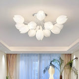 Modern White Elegant Flower Semi-Flush Mount Light Image - 1