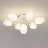 Modern White Elegant Flower Semi-Flush Mount Light Image - 10