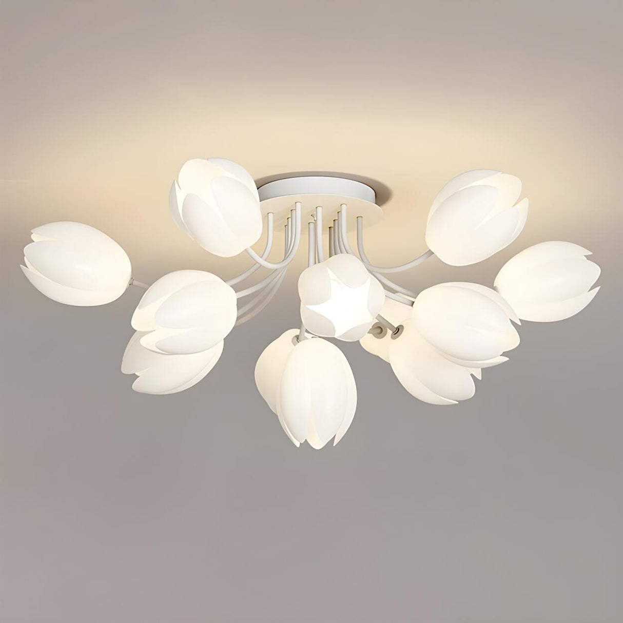 Modern White Elegant Flower Semi-Flush Mount Light Image - 11