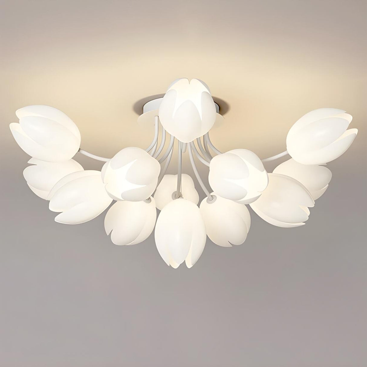 Modern White Elegant Flower Semi-Flush Mount Light Image - 12