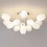 Modern White Elegant Flower Semi-Flush Mount Light Image - 12