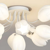 Modern White Elegant Flower Semi-Flush Mount Light Image - 17