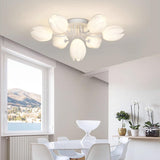 Modern White Elegant Flower Semi-Flush Mount Light Image - 3
