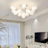 Modern White Elegant Flower Semi-Flush Mount Light Image - 4