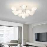 Modern White Elegant Flower Semi-Flush Mount Light Image - 6