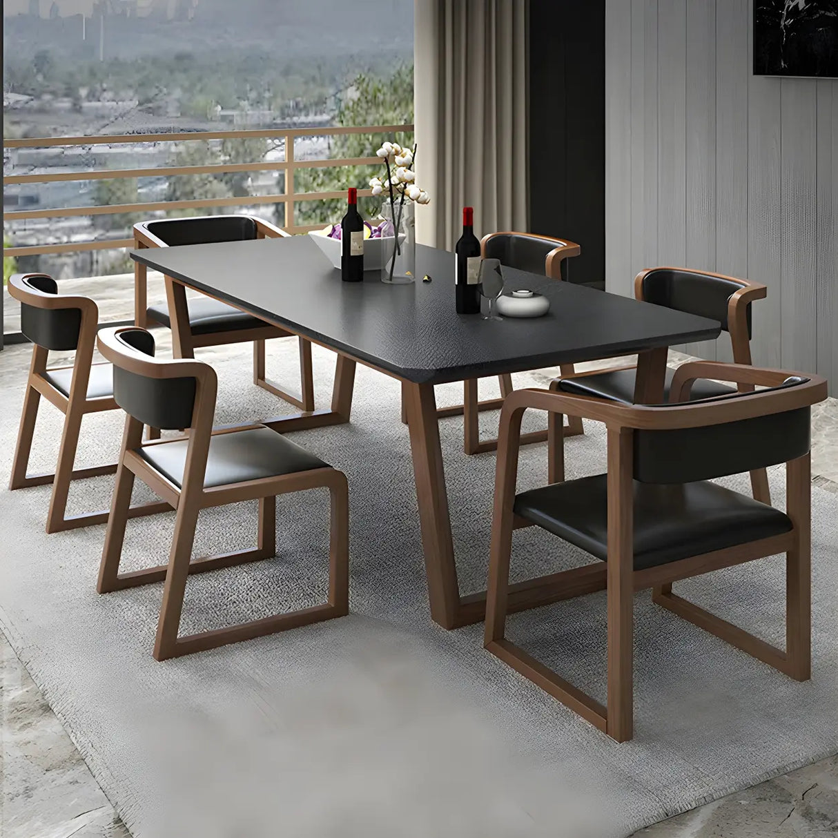 Modern White Elegant Rectangle Stone Dining Table Image - 10