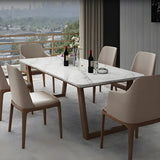 Modern White Elegant Rectangle Stone Dining Table Image - 1
