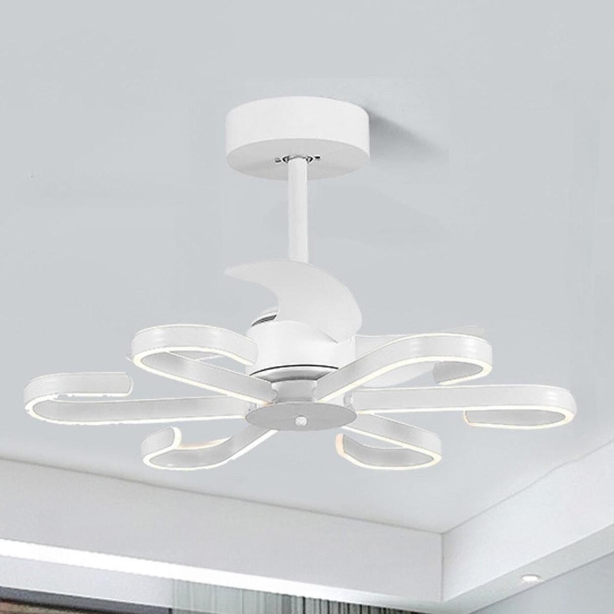 Modern White Flower Remote LED Ceiling Fan with Light Image - 11