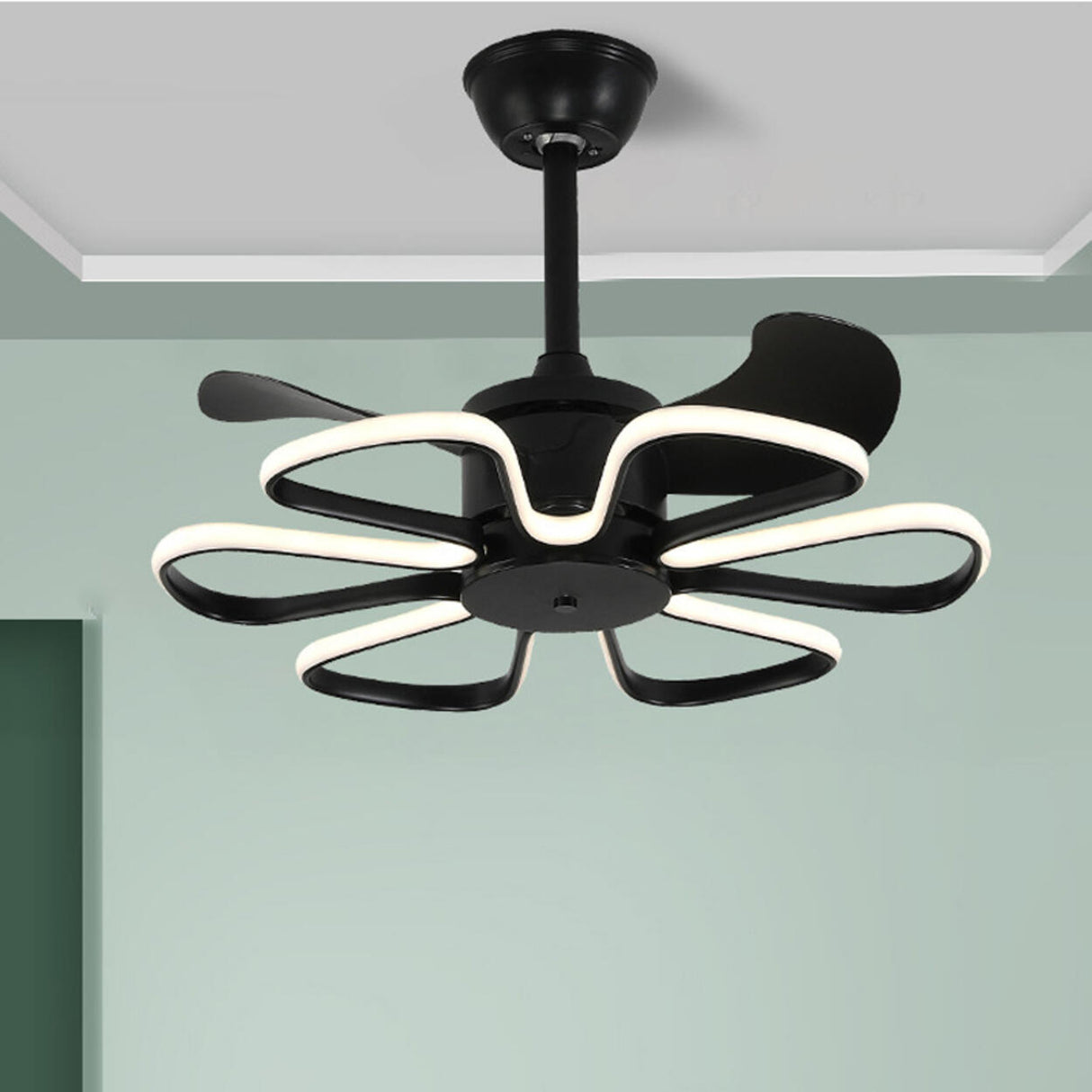 Modern White Flower Remote LED Ceiling Fan with Light Image - 4