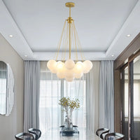 Modern White Glass Globe Cluster Chandelier Dining Room