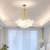 Modern White Glass Globe Cluster Chandelier Dining Room