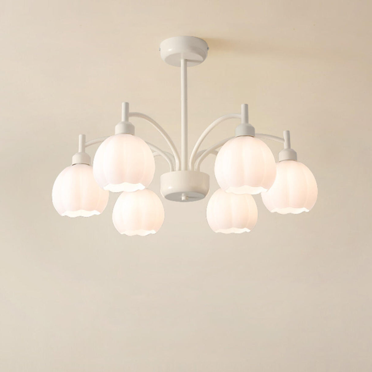 Modern White Glass Tulip Bud Chandelier Adjustable Height Image - 10