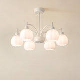 Modern White Glass Tulip Bud Chandelier Adjustable Height Image - 10