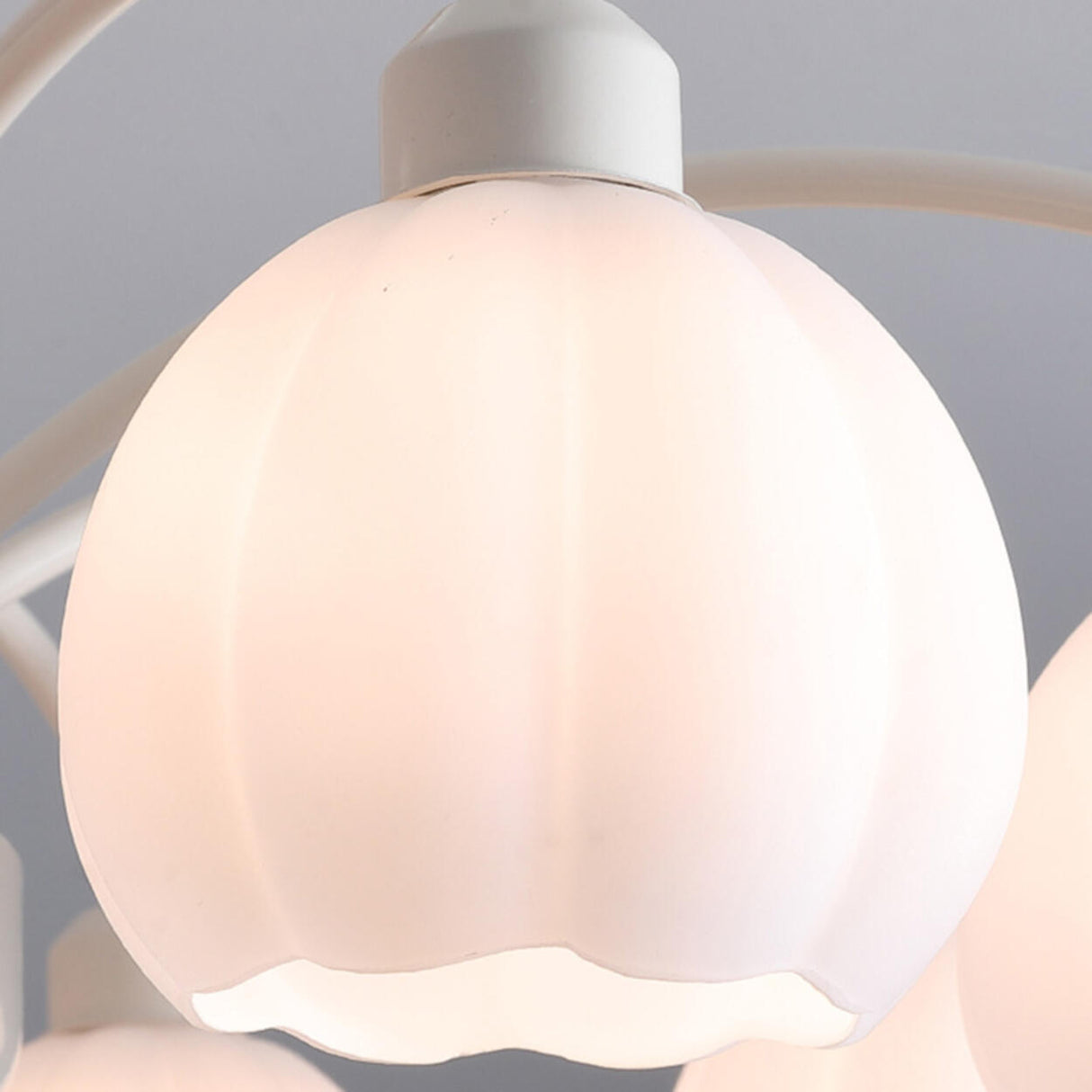 Modern White Glass Tulip Bud Chandelier Adjustable Height Image - 13