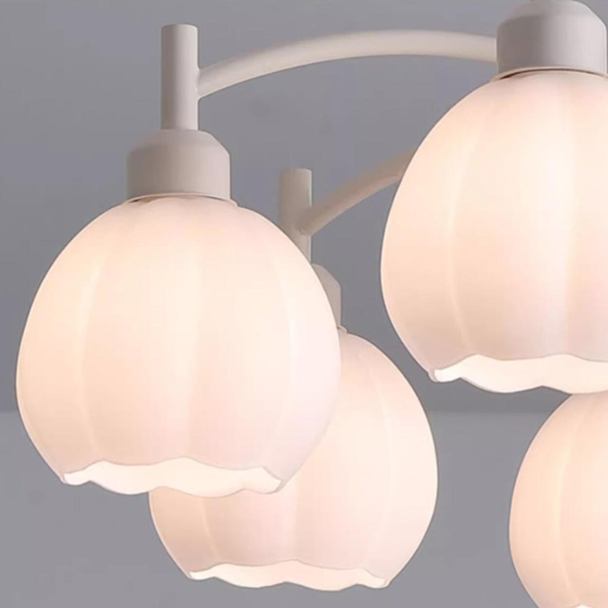 Modern White Glass Tulip Bud Chandelier Adjustable Height Image - 14